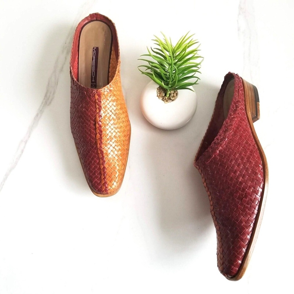Moreschi Two-Tone Woven Leather Mule in Red and Orange